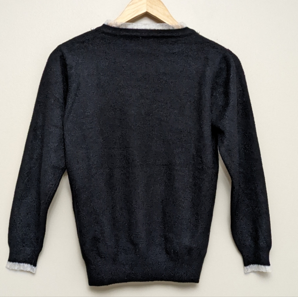 NWOT Talbots Black & White Pearl Long Sleeve Tulle Neck Sweater Size M & L - Picture 6 of 8